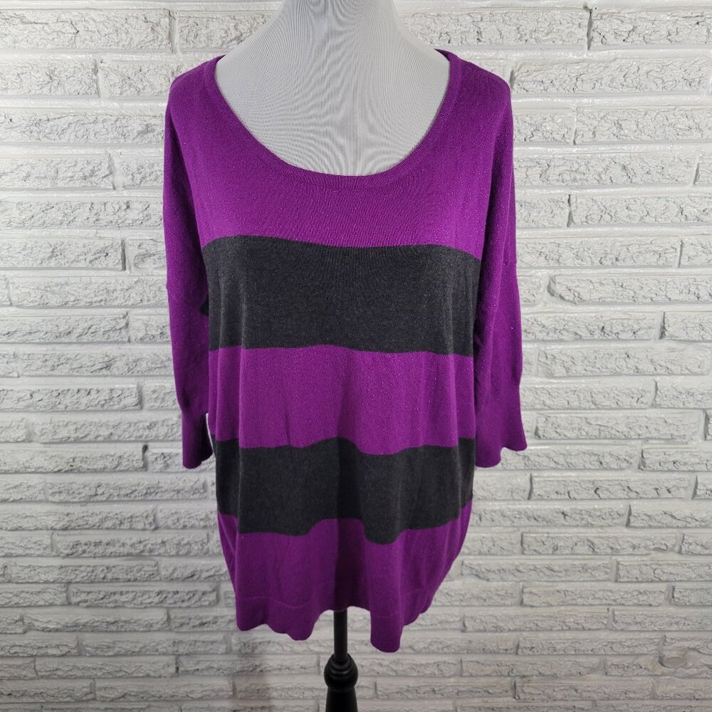 Rock & Republic Women’s XL Sweater Purple Black Metallic 3/4 Sleeve STR209E